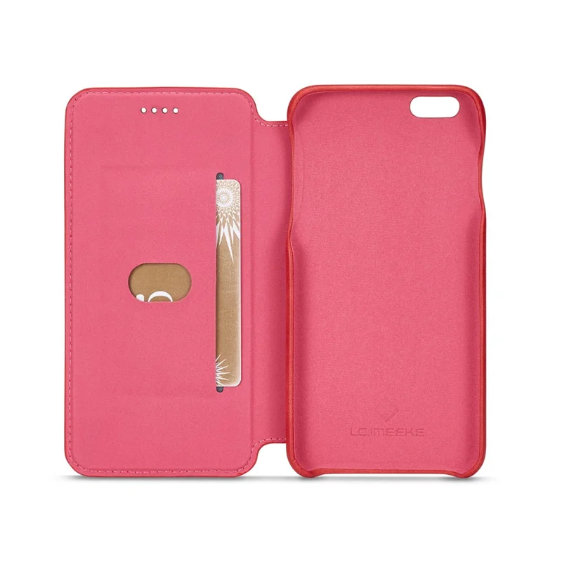 LC.IMEEKE for iPhone 6s Plus/6 Plus Retro Style Leather Card Holder Stand Flip Cover - Red