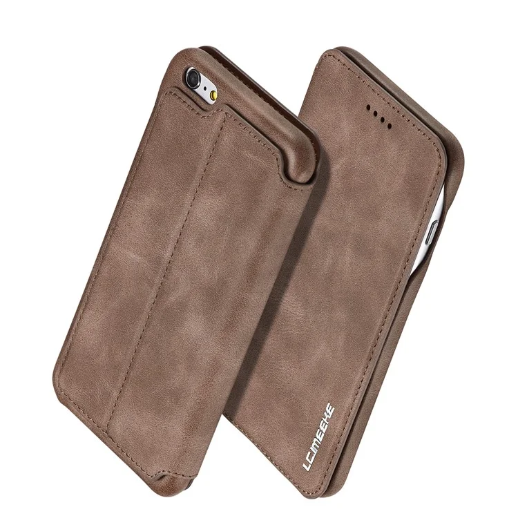 LC.IMEEKE for iPhone 6s Plus/6 Plus Retro Style Leather Card Holder Stand Mobile Cover - Coffee