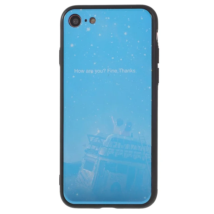 Patterned Blue Back Glass + TPU Hybrid Mobile Phone Case for iPhone 8 / 7 4.7 inch - Greetings and Starry Night