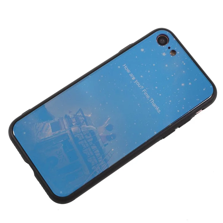 Patterned Blue Back Glass + TPU Hybrid Mobile Phone Case for iPhone 8 / 7 4.7 inch - Greetings and Starry Night