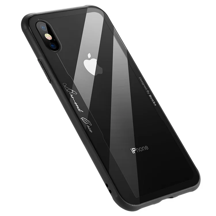 BENKS Tempered Glass + Drop-proof TPU Hybrid Back Case for iPhone X - Dark Grey