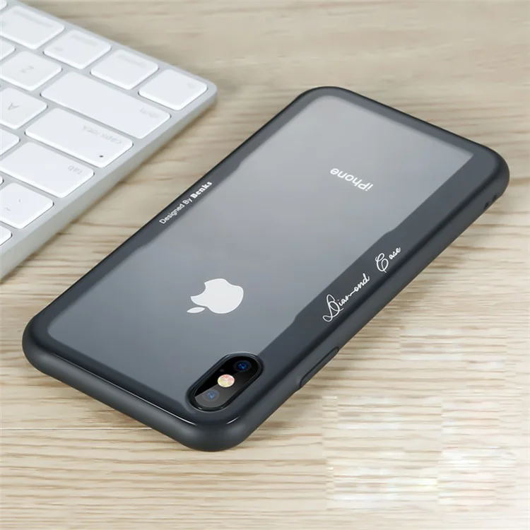 BENKS Tempered Glass + Drop-proof TPU Hybrid Back Case for iPhone X - Dark Grey