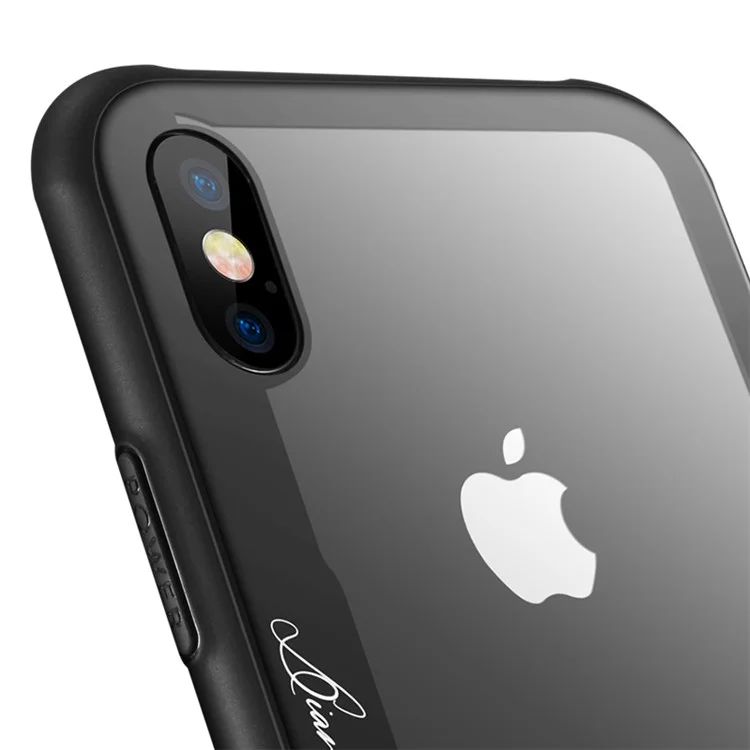 BENKS Tempered Glass + Drop-proof TPU Hybrid Back Case for iPhone X - Dark Grey
