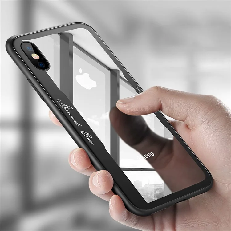 BENKS Tempered Glass + Drop-proof TPU Hybrid Back Case for iPhone X - Dark Grey