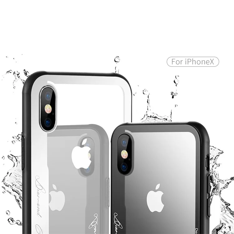 BENKS Tempered Glass + Drop-proof TPU Hybrid Back Case for iPhone X - Dark Grey