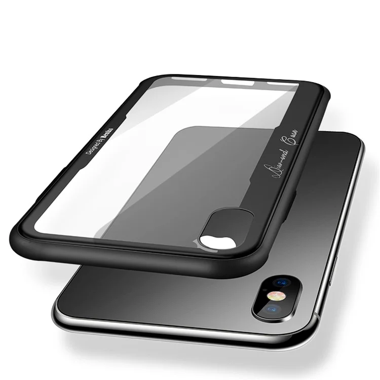 BENKS Tempered Glass + Drop-proof TPU Hybrid Back Case for iPhone X - Dark Grey