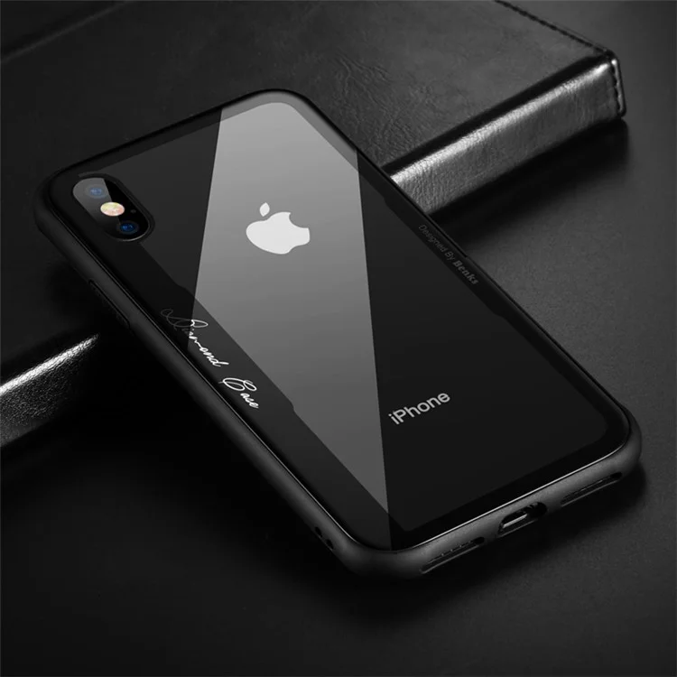 BENKS Tempered Glass + Drop-proof TPU Hybrid Back Case for iPhone X - Dark Grey