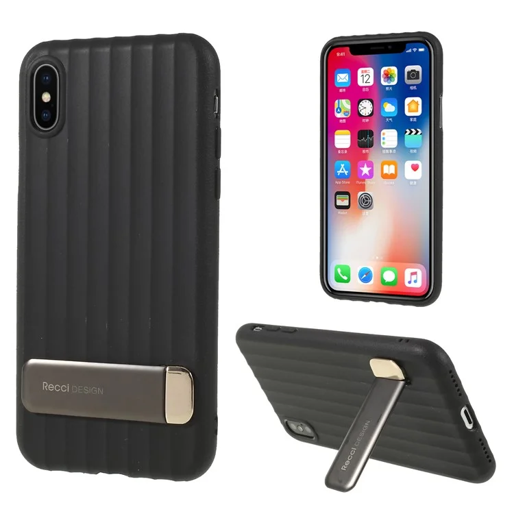 RECCI Duke Series TPU Protective Phone Case with Kickstand for iPhone X - Black