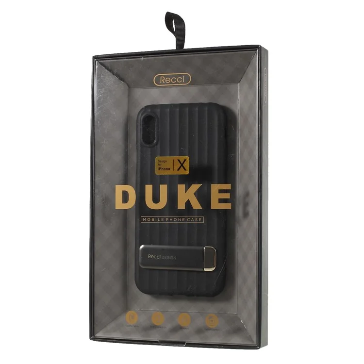 RECCI Duke Series TPU Protective Phone Case with Kickstand for iPhone X - Black