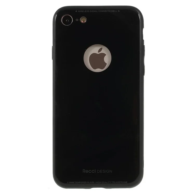 RECCI Anti-scratch 9H Tempered Glass + PC + TPU Hybrid Back Case for iPhone 8 4.7 inch - Black