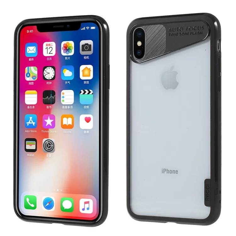 RECCI Clear PC Back + TPU Frame Hybrid Case for iPhone X - Black