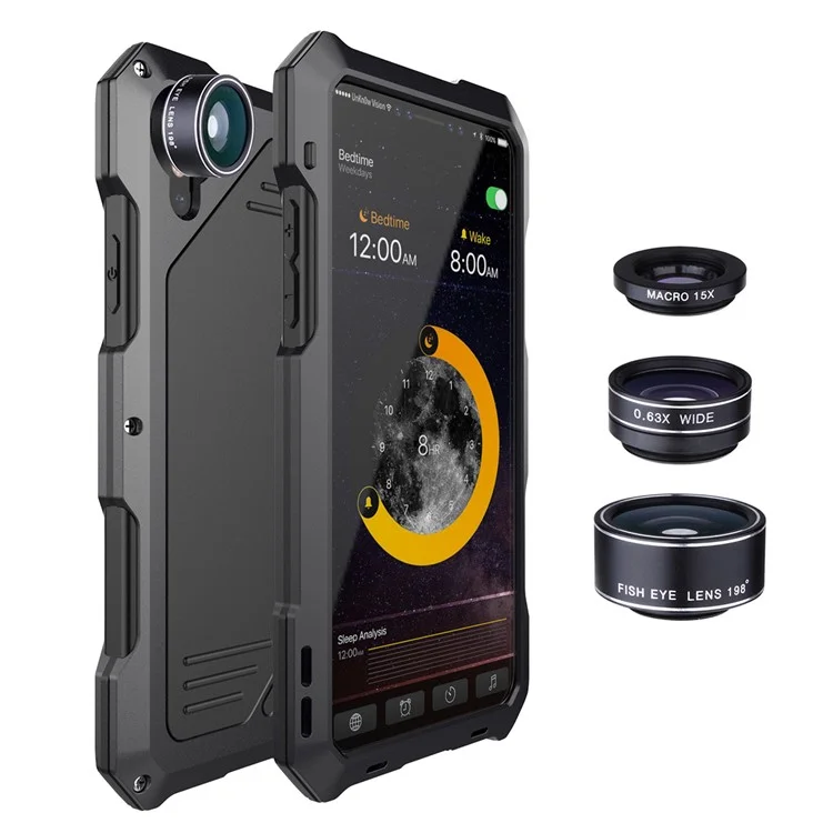 Shockproof Dirt-proof Waterproof Case with Fisheye/Wide-angle/Macro Lens for iPhone X - Black