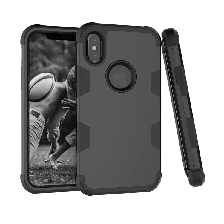 For iPhone X (Ten) Heavy Duty 3-piece PC + Silicone Drop-proof Hybrid Cover - Black