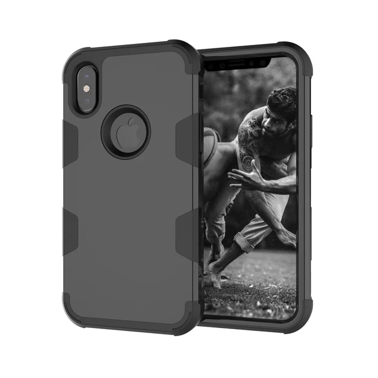 For iPhone X (Ten) Heavy Duty 3-piece PC + Silicone Drop-proof Hybrid Cover - Black