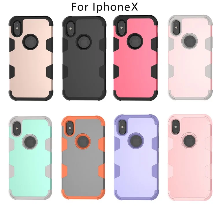 For iPhone X (Ten) Heavy Duty 3-piece PC + Silicone Drop-proof Hybrid Cover - Black
