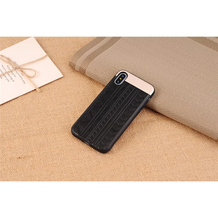 Wheel Texture PU Leather Coated TPU Case for iPhone X - Black