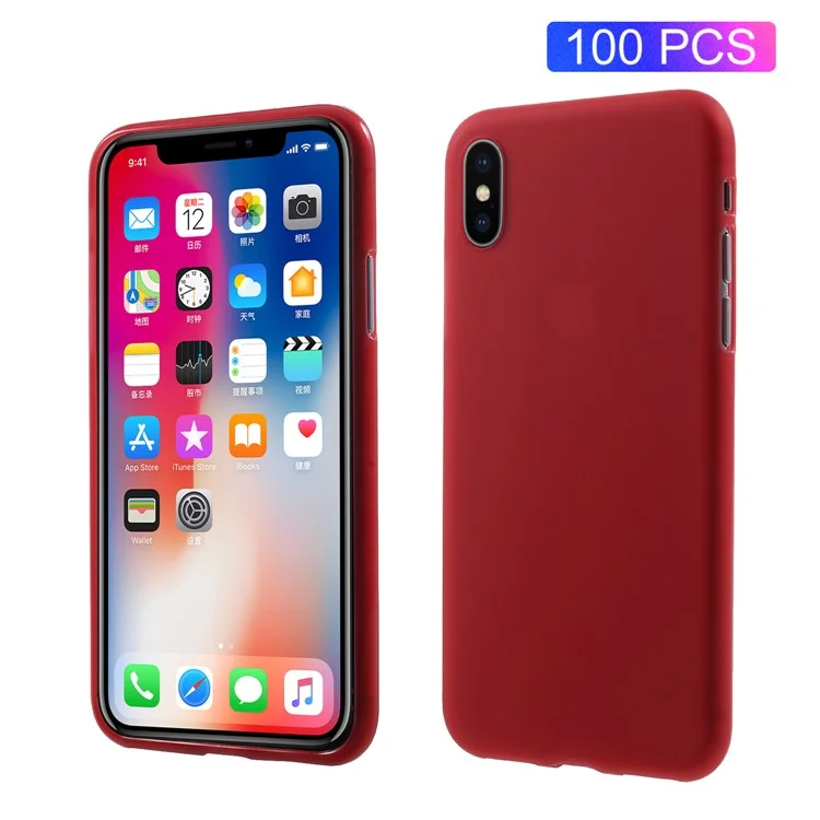 100PCS/Pack Double Sided Matte TPU Cell Phone Case for iPhone X - Red