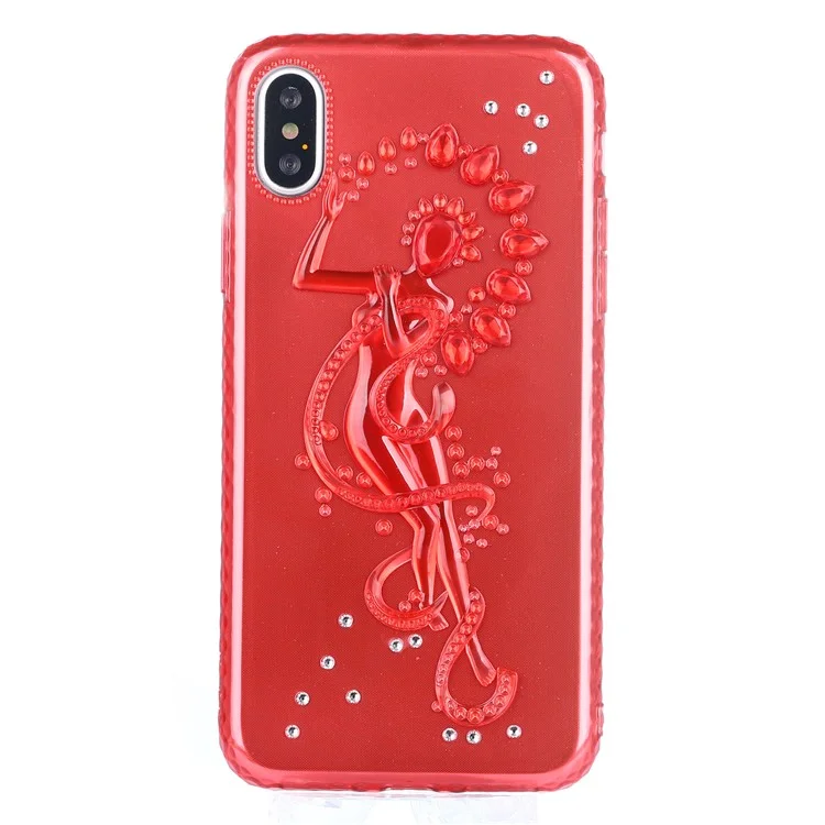 X-LEVEL Elf Pattern Rhinestone Decoration Mobile Case for iPhone X(Ten) 5.8 inch - Red