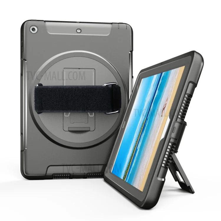 Heavy Duty PC TPU Hybrid Tablet Case for iPad 9.7 (2018) / 9.7 (2017) with Rotary Kickstand - Black