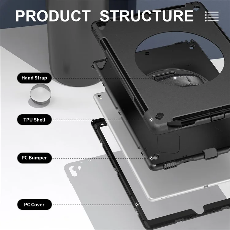 Para IPad Pro 12.9 (2017) Estuche De Tableta Híbrida De TPU De Trabajo Pesado PC Con Soplado Rotativo - Negro
