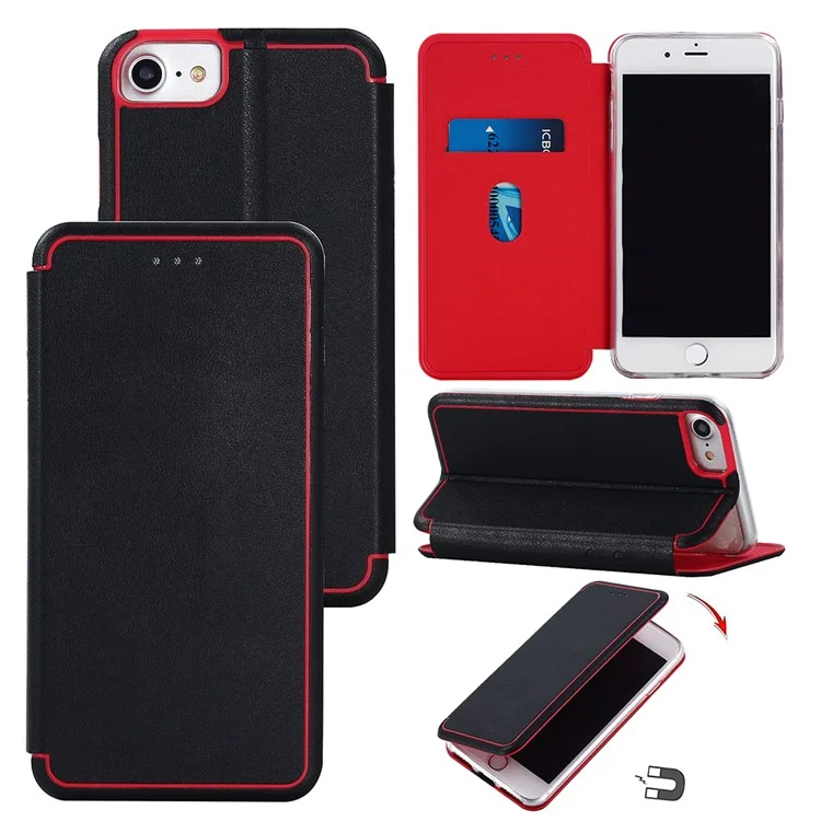 Auto-absorbed Stand Phone Thin Case with Card Holder for iPhone 8/7/6s/6 4.7 inch - Black