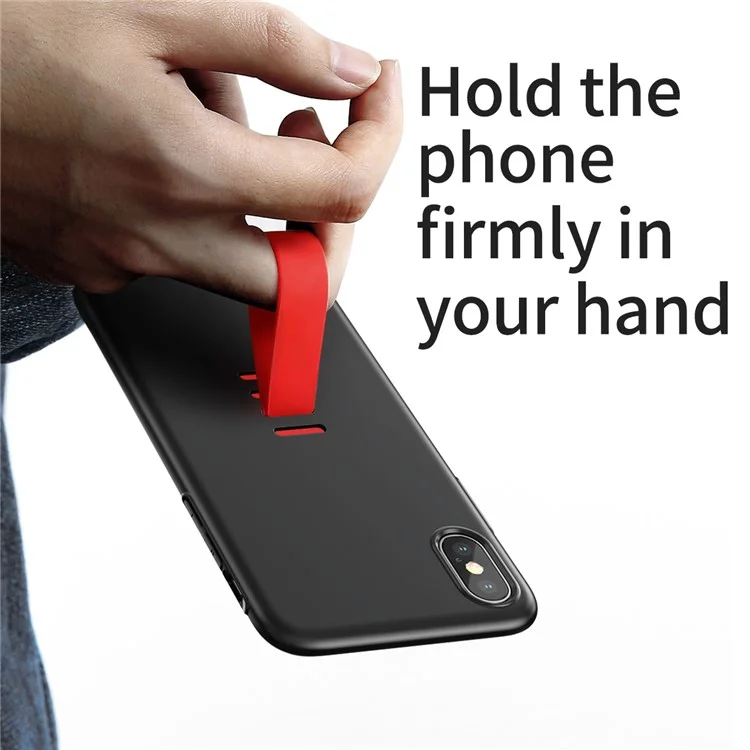 BASEUS Little Tail Series Hard PC Back Phone Casing with Finger Grip Ring Holder for iPhone X - Red/Black