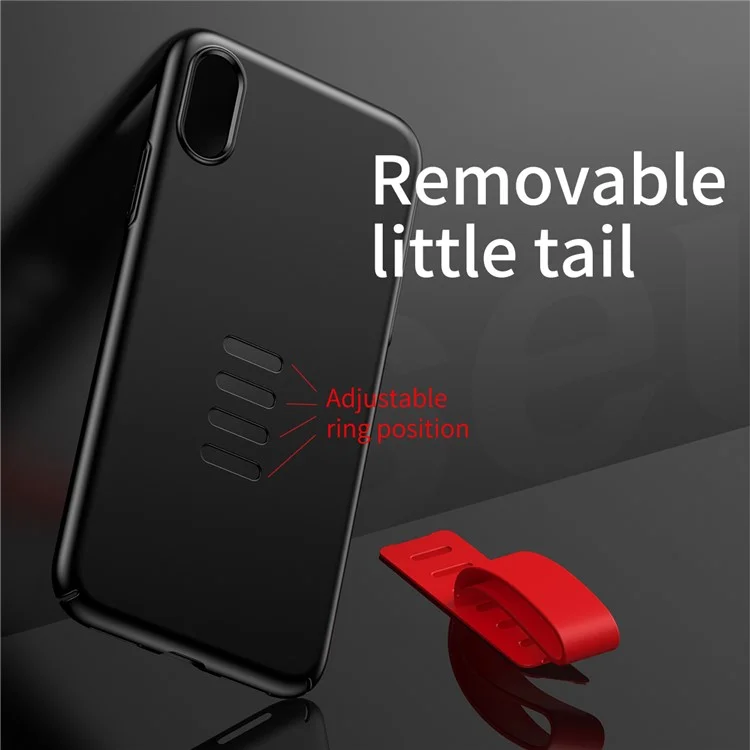 BASEUS Little Tail Series Hard PC Back Phone Casing with Finger Grip Ring Holder for iPhone X - Red/Black