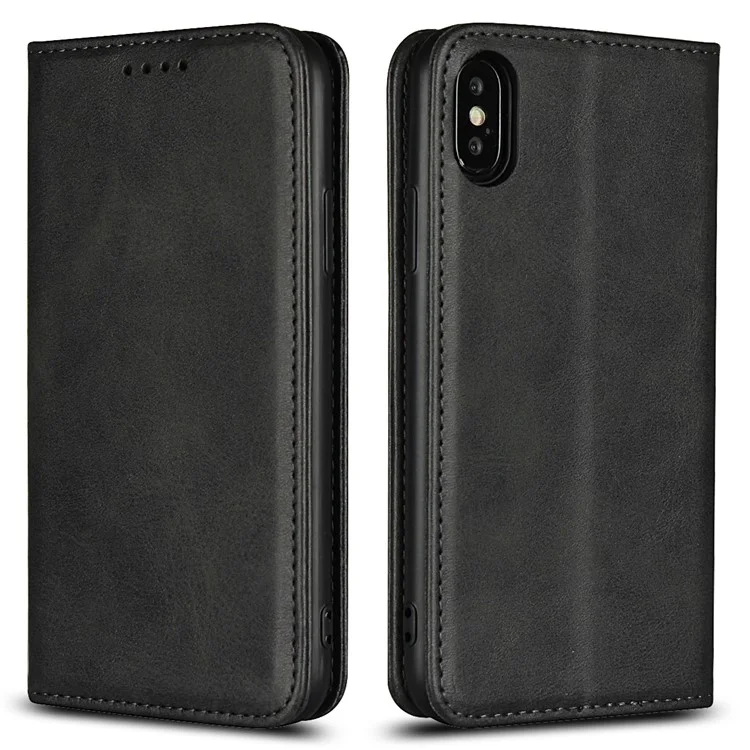 Magnetic Stand Leather Wallet Case for iPhone X - Black