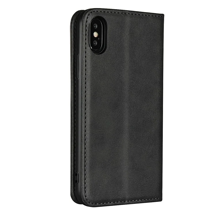 Magnetic Stand Leather Wallet Case for iPhone X - Black