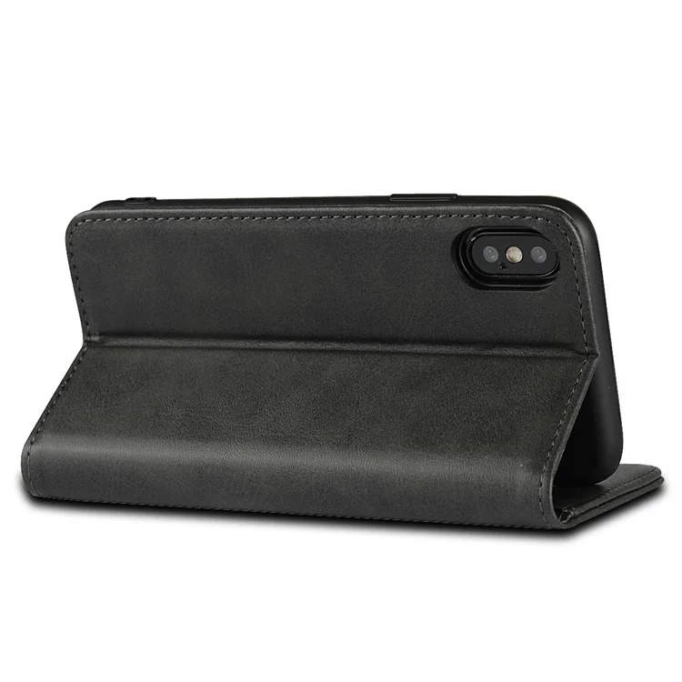 Magnetic Stand Leather Wallet Case for iPhone X - Black