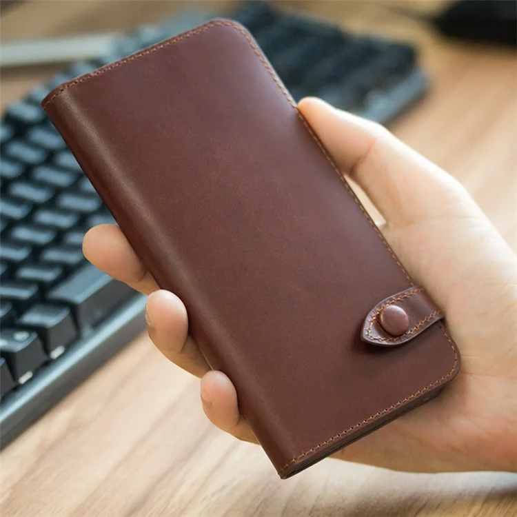 QIALINO Crazy Horse Texture Cowhide Leather Wallet Smart Phone Case for iPhone X / Xs - Brown
