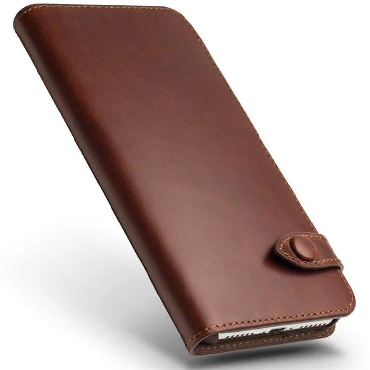 QIALINO Crazy Horse Texture Cowhide Leather Wallet Smart Phone Case for iPhone X / Xs - Brown
