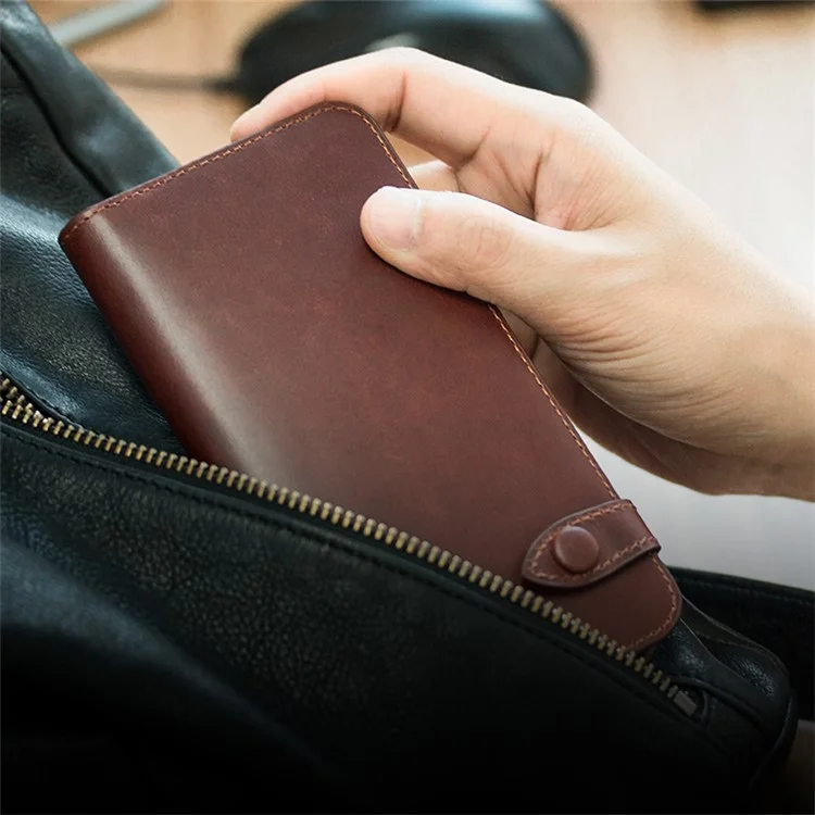 QIALINO Crazy Horse Texture Cowhide Leather Wallet Smart Phone Case for iPhone X / Xs - Brown