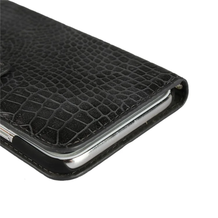 Crocodile Texture PU Leather Magnetic Wallet Stand Case for iPhone X - Black