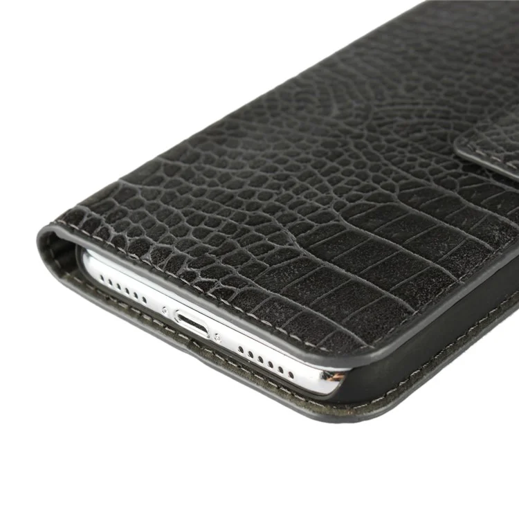 Crocodile Texture PU Leather Magnetic Wallet Stand Case for iPhone X - Black