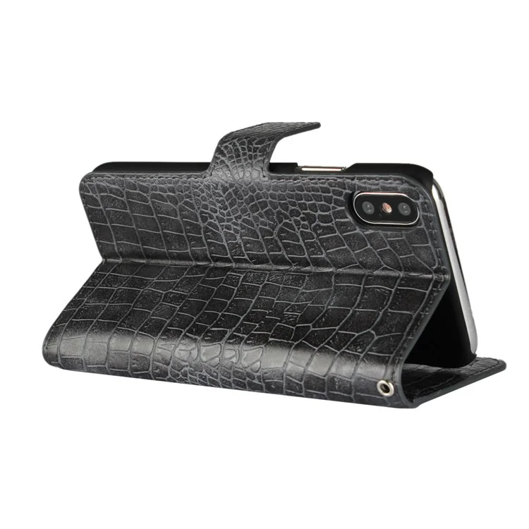 Crocodile Texture PU Leather Magnetic Wallet Stand Case for iPhone X - Black