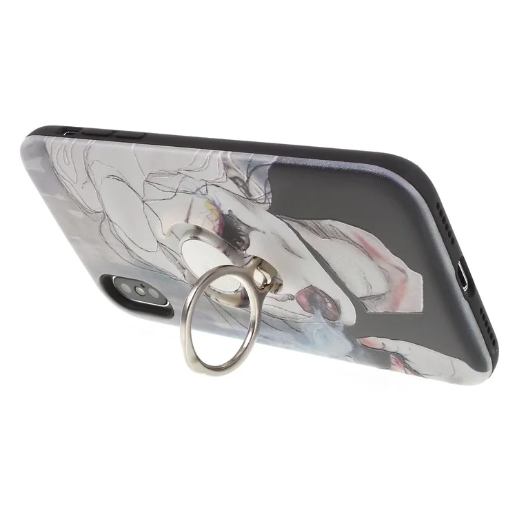 Embossment Pattern Plastic Case with 360-degree Ring Kickstand for iPhone X - Cool Smoking Girl