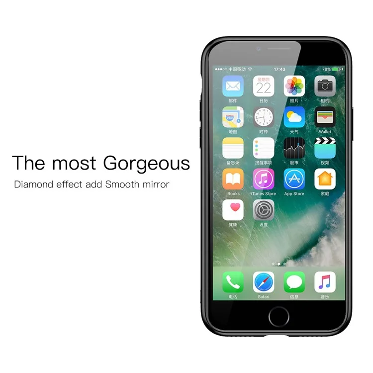 BASEUS Knight Series Diamond Pattern High Aluminum Glass + Soft TPU Hybrid Cell Phone Cover for iPhone 8 Plus / 7 Plus - Black