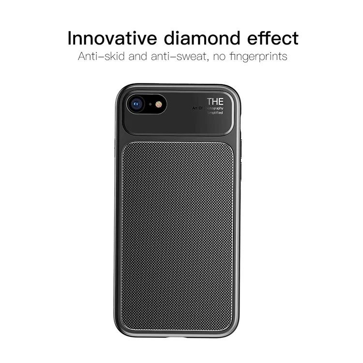 BASEUS Knight Series Diamond Pattern High Aluminum Glass + Soft TPU Hybrid Cell Phone Back Cover for iPhone 8 / 7 4.7 inch - Black