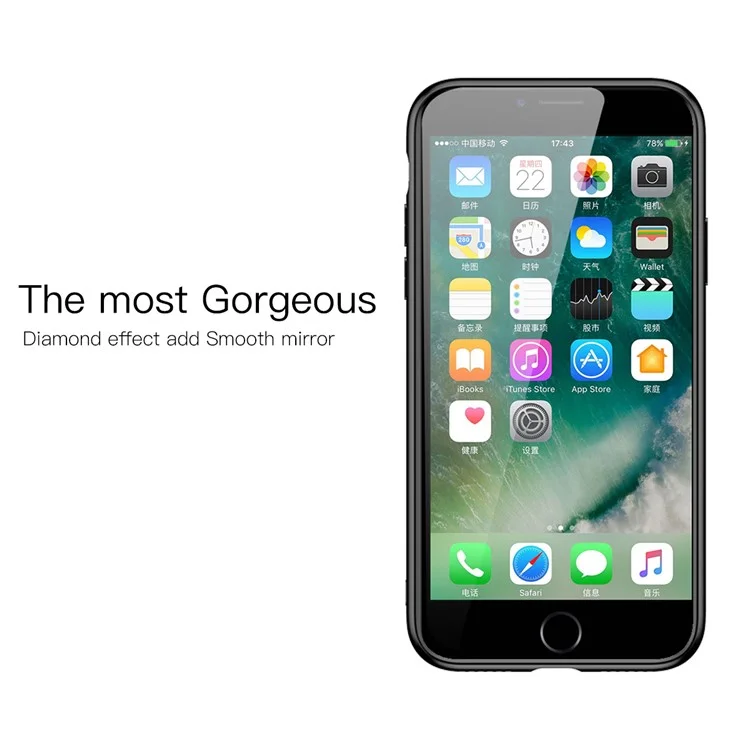BASEUS Knight Series Diamond Pattern High Aluminum Glass + Soft TPU Hybrid Cell Phone Back Cover for iPhone 8 / 7 4.7 inch - Black