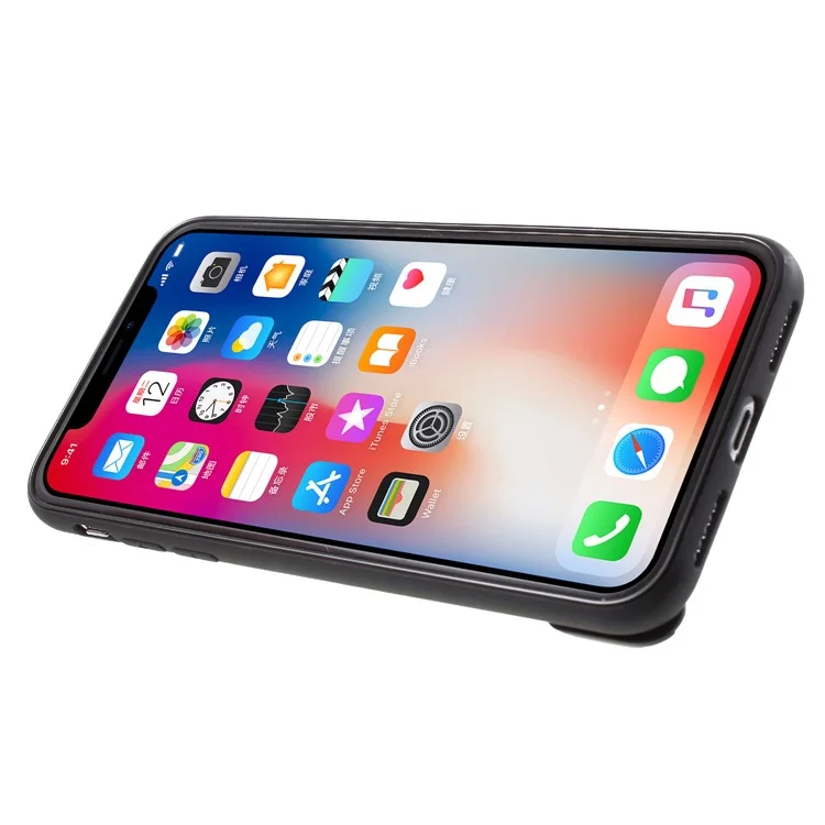 TPU + PC Hybrid Game Joysticks Case with Finger Ring Kickstand for iPhone X - Black
