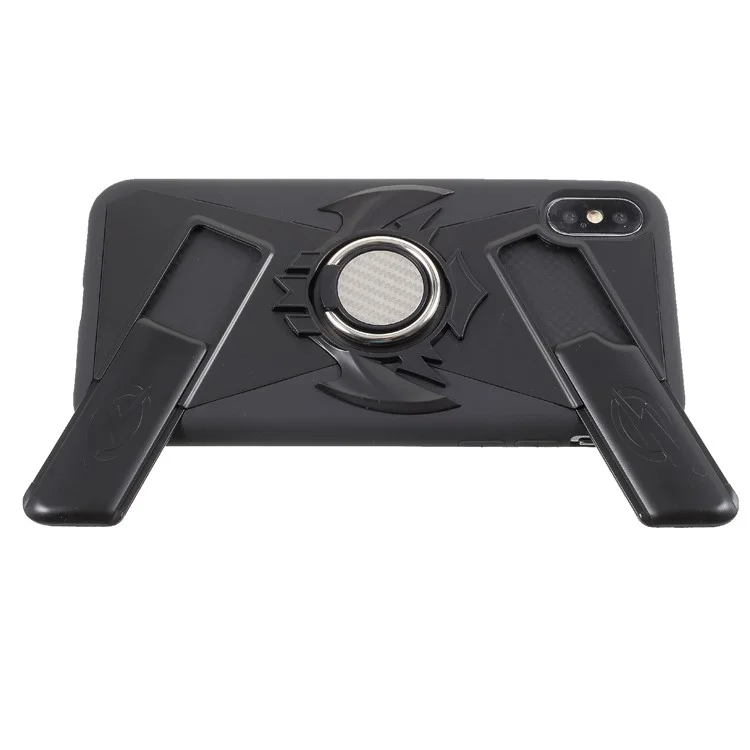 TPU + PC Hybrid Game Joysticks Case with Finger Ring Kickstand for iPhone X - Black