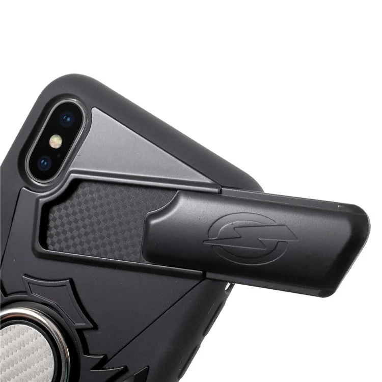TPU + PC Hybrid Game Joysticks Case with Finger Ring Kickstand for iPhone X - Black