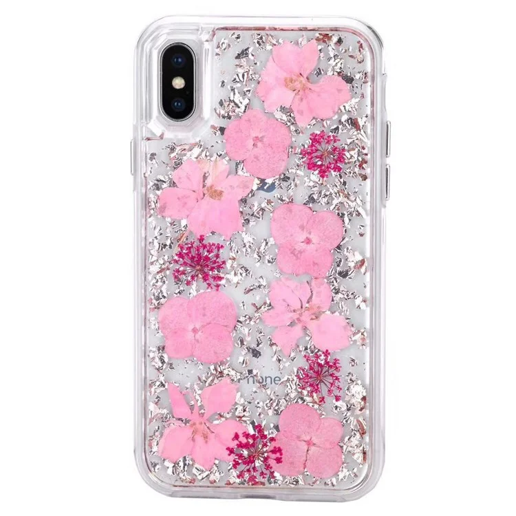 For iPhone X (Ten) Epoxy Dried Real Flower Preservation PC TPU Hybrid Back Case - Style A