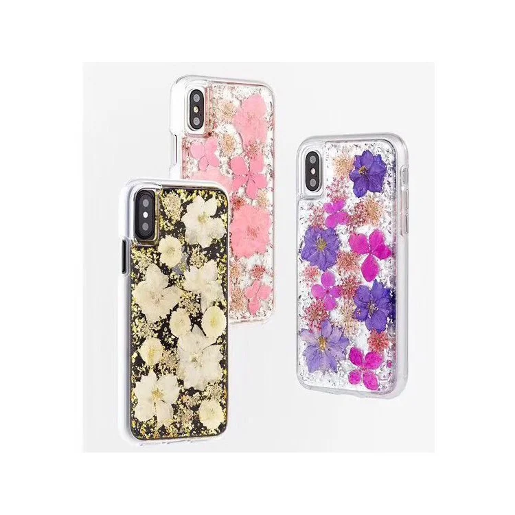 For iPhone X (Ten) Epoxy Dried Real Flower Preservation PC TPU Hybrid Back Case - Style A