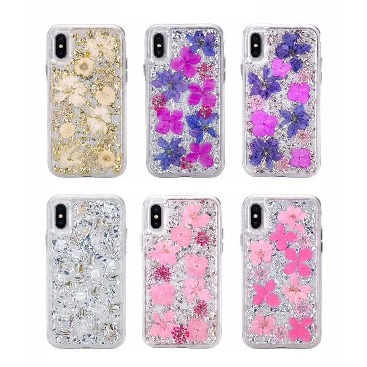 For iPhone X (Ten) Epoxy Dried Real Flower Preservation PC TPU Hybrid Back Case - Style A