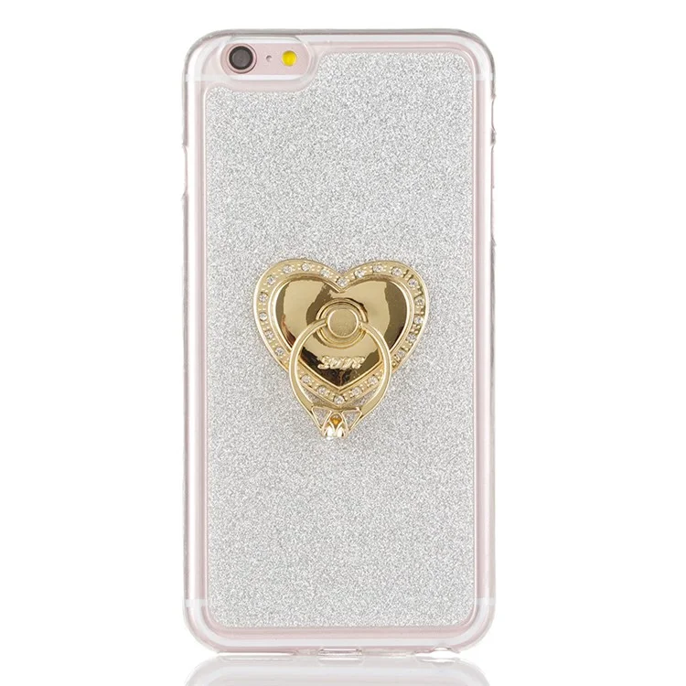 For iPhone 6 6s Flash Powder TPU Case with Metal Ring Kickstand - Silver