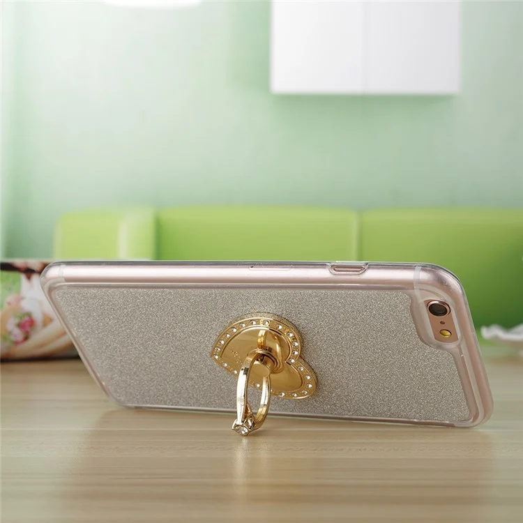 For iPhone 6 6s Flash Powder TPU Case with Metal Ring Kickstand - Silver