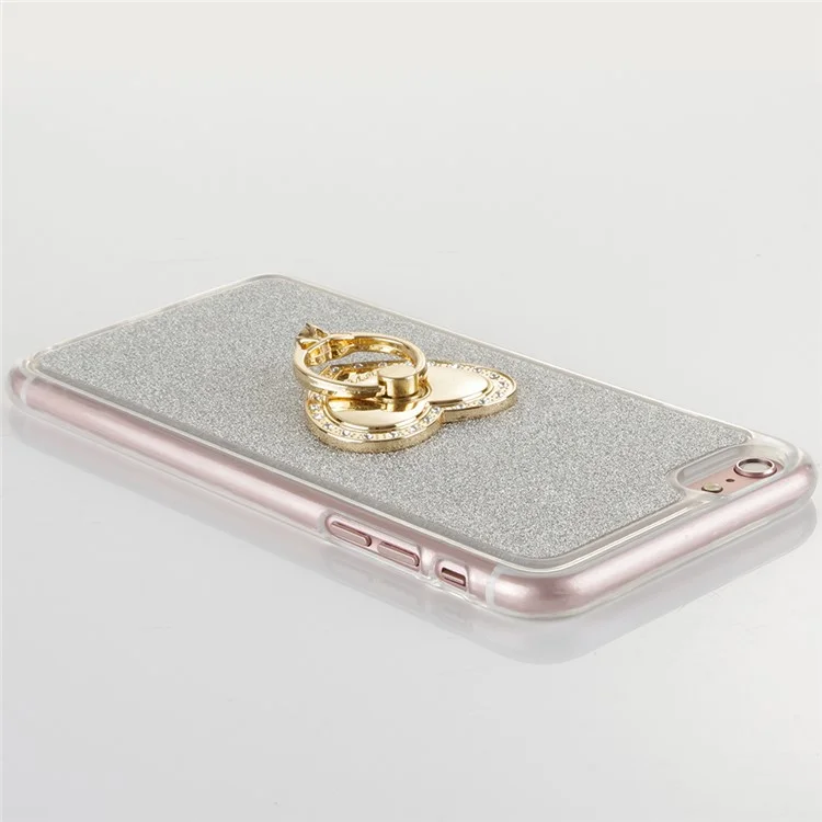 For iPhone 6 6s Flash Powder TPU Case with Metal Ring Kickstand - Silver