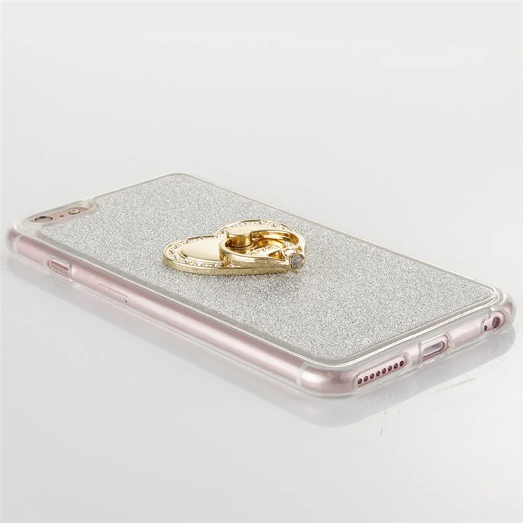For iPhone 6 6s Flash Powder TPU Case with Metal Ring Kickstand - Silver